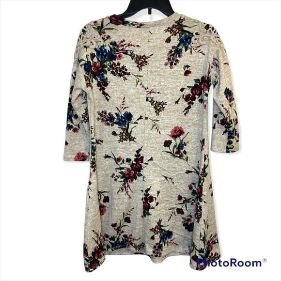 Three Pink Hearts Tan Floral Tunic Dress Size M - Picture 2 of 5